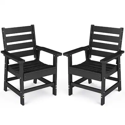 Front. FODINGHILL - 2-Piece Outdoor dining Chair, Premium HDPE Patio Chair with Armrests, All-Weather Comfort for Backyard, Deck & Poolside - Black.