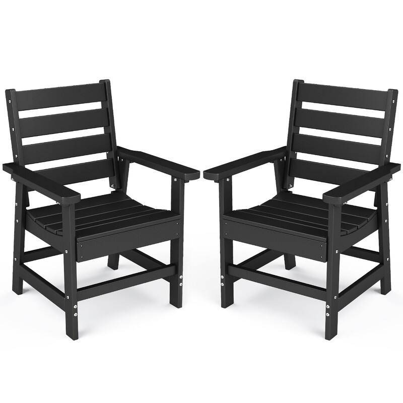 Front. FODINGHILL - 2-Piece Outdoor dining Chair, Premium HDPE Patio Chair with Armrests, All-Weather Comfort for Backyard, Deck & Poolside - Black.