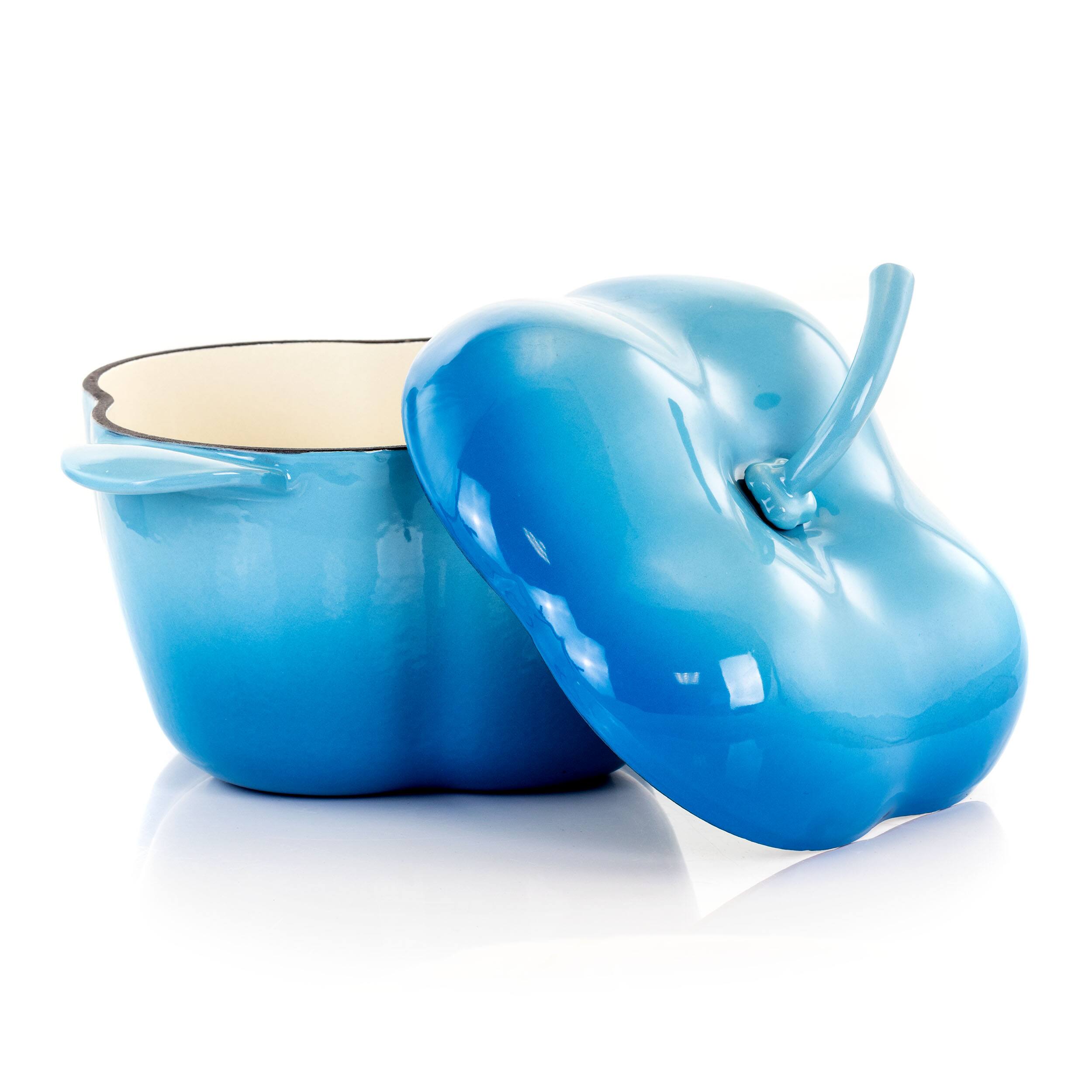 Alt View 1. MegaChef - MegaChef Pepper Shaped 3 Quart Enameled Cast Iron Casserole in Blue - Blue.