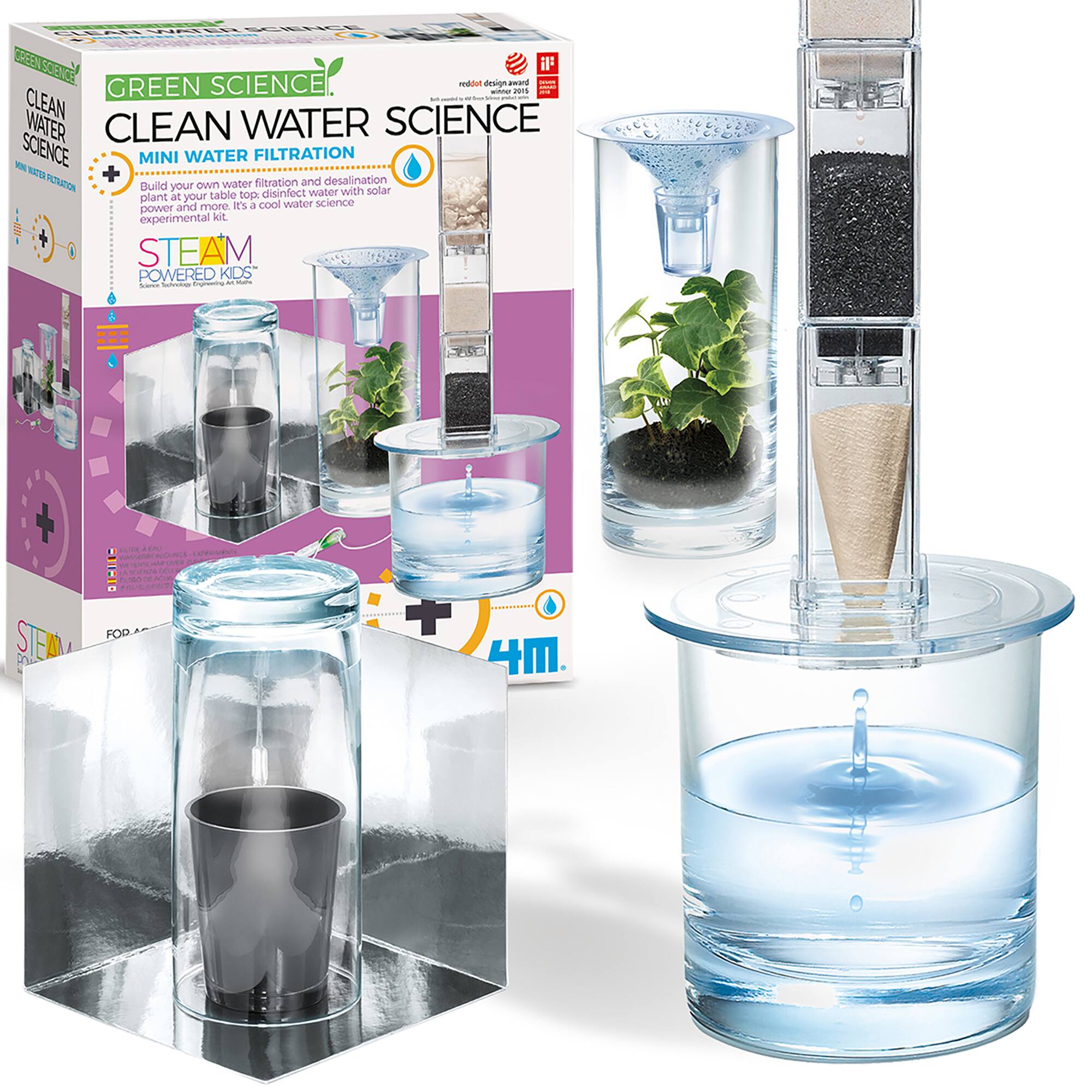 Green Science Clean Water Science Mini Water Filtration Kit - Build your own water filtration and desalination system with a solar table top. Disinfect water with a plant at your desk and more. It's a cool water science power experimental kit.