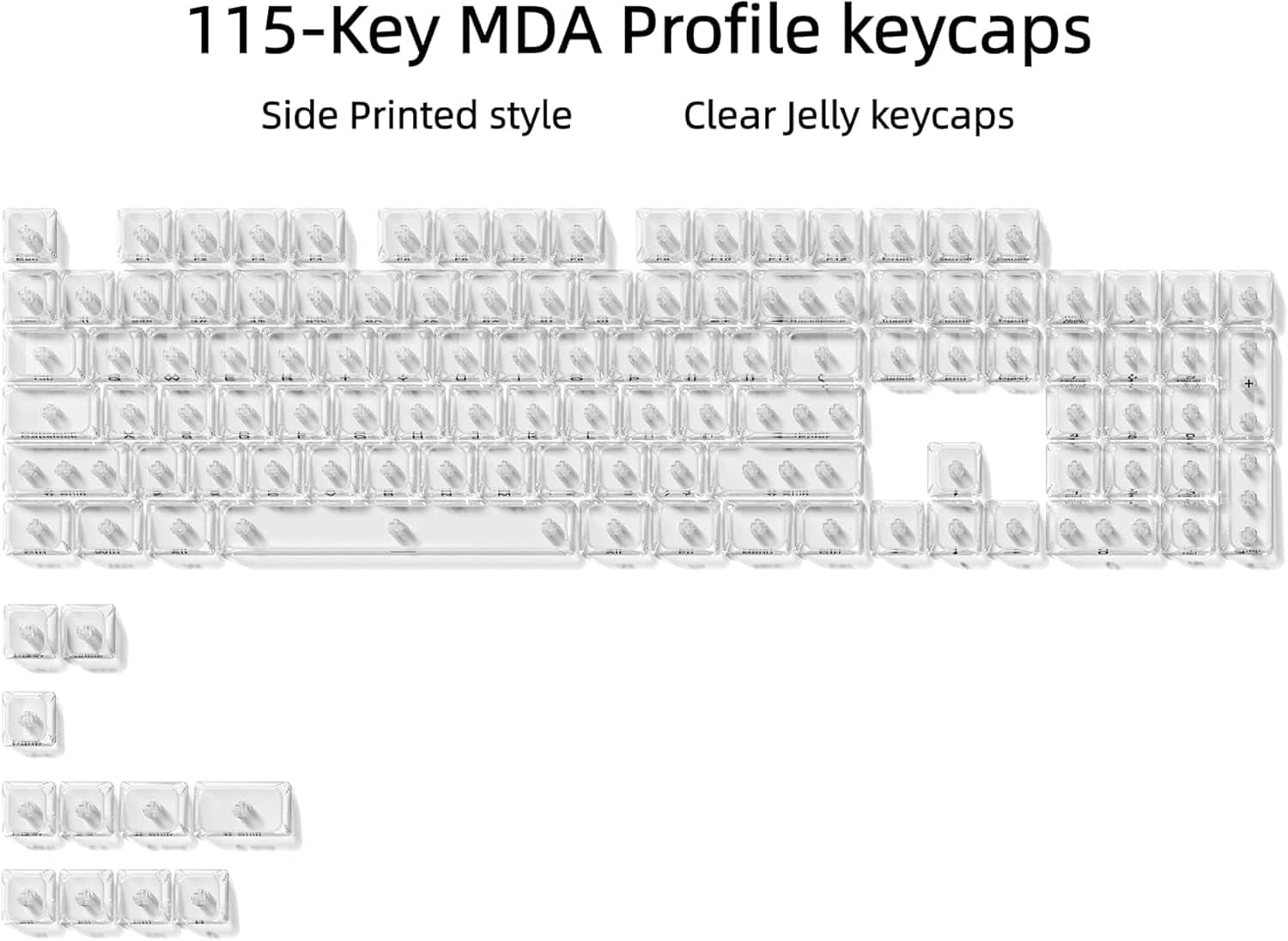 Womier - Clear keycaps,Transparent Crystal keycap Set,Shine Through MDA Profile for Cherry Mx Switches Mechanical Keyboard - White