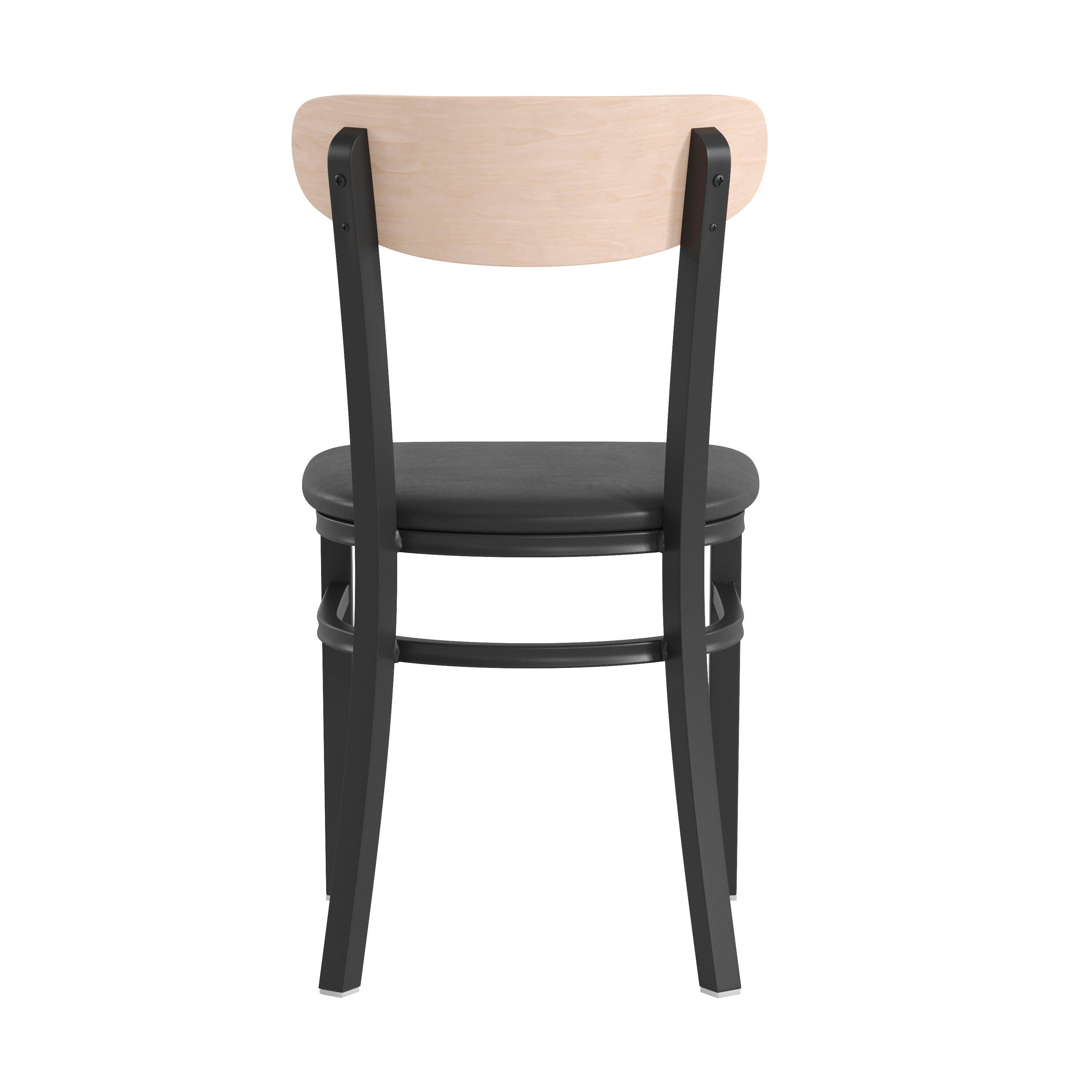 Alt View 7. Emma + Oliver - Yara Industrial Dining Chair with Rolled Steel Frame and Solid Wood Seat - 500 lbs. Static Weight Capacity - Natural Birch Wood Back/Black Vinyl Seat.