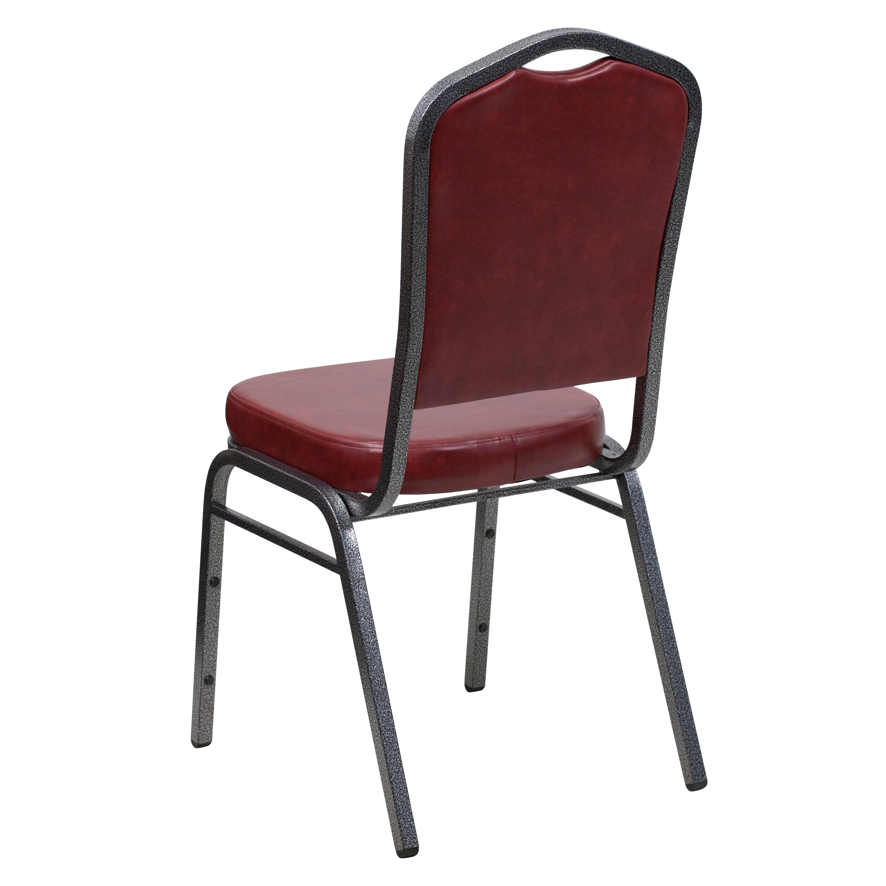 Alt View 6. Emma + Oliver - 4 Pack Crown Back Stacking Banquet Chair - Burgundy Vinyl/Silver Vein Frame.