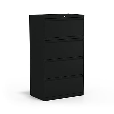 Front. Staples - 30" Wide Lateral File Cabinet, 4-Drawer, Assembled, Black, Letter/Legal (20070D) - Black.