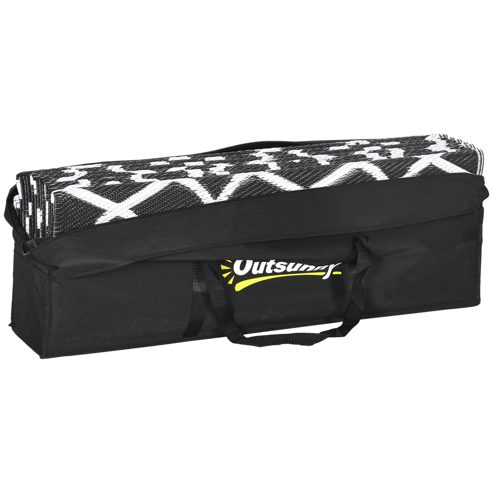 Alt View 8. Outsunny - Outdoor Rug for Patio, 9' x 18' Waterproof Large Mat, Reversible Plastic Straw Rug for Décor - Black and White Clover.