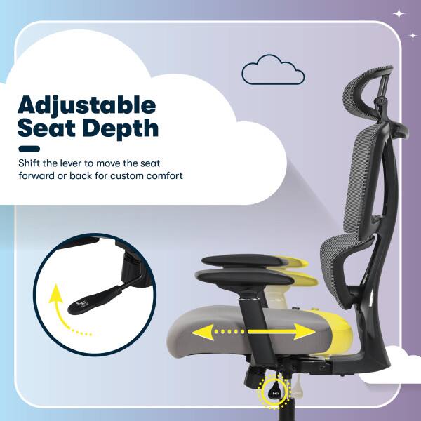 Adjustable Seat Depth  
Shift the lever to move the seat forward or back for custom comfort
