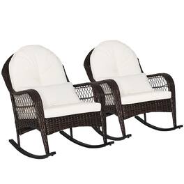 Costway - 2PCS Patio Wicker Rocking Chair W/Seat Back Cushions & Lumbar Pillow Balcony - Off White