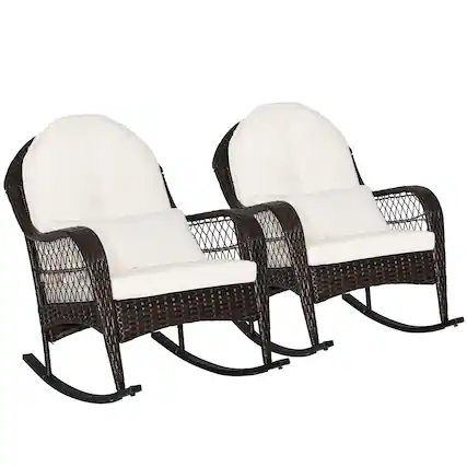 Front. Costway - Costway 2PCS Patio Wicker Rocking Chair W/Seat Back Cushions & Lumbar Pillow Balcony - Off White.