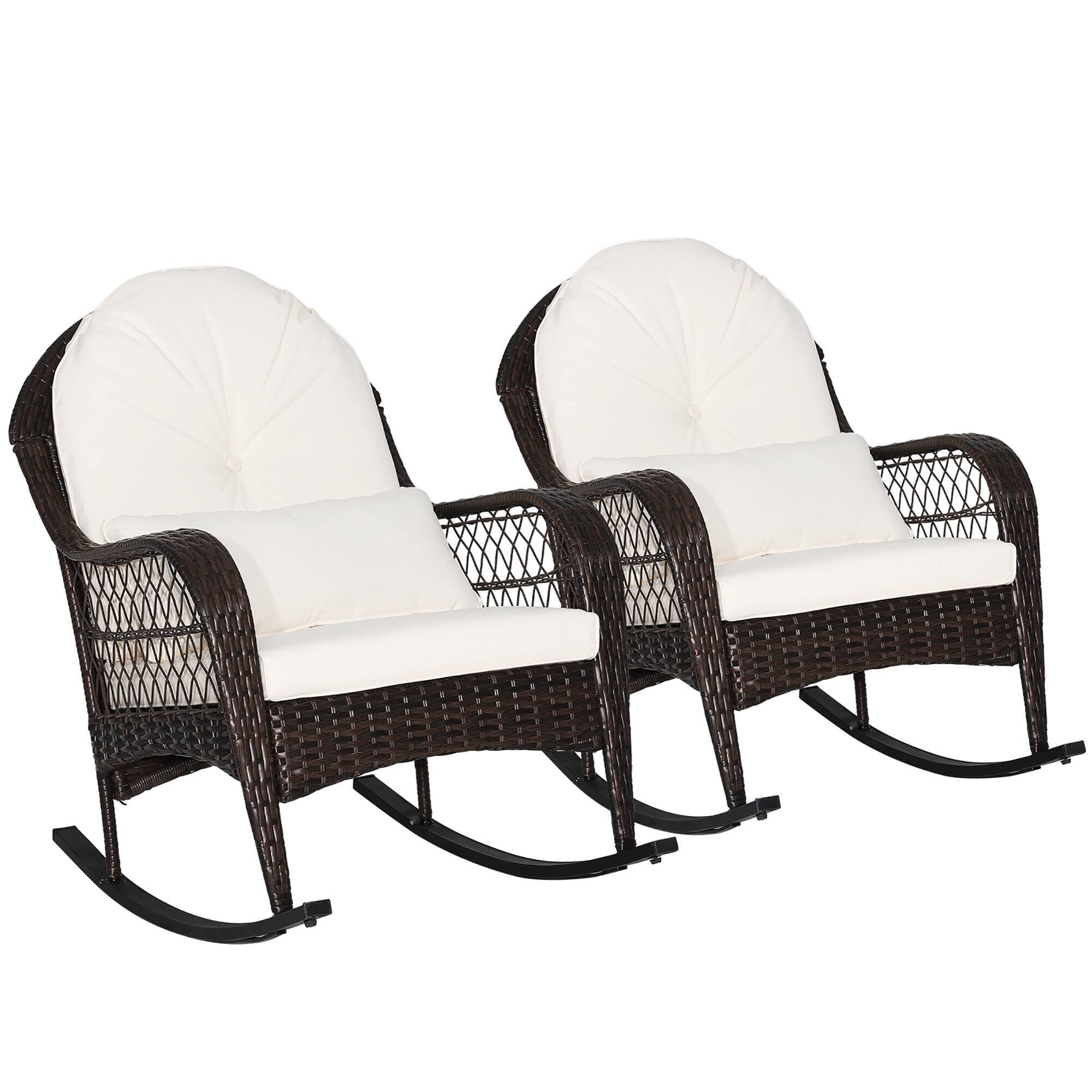 Front. Costway - Costway 2PCS Patio Wicker Rocking Chair W/Seat Back Cushions & Lumbar Pillow Balcony - Off White.