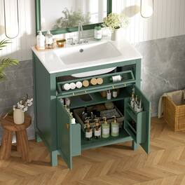 Loheer - 30 Inch Bathroom Vanity with Ceramic Sink Modern Single Sink Vanity Freestanding - Green