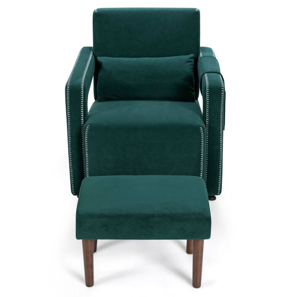 Front. Kadyn - Recliner Chair, Reclining Chair,Lounge Chair,Modern Berber Fleece Single Sofa Chair with Ottoman and Waist Pillow-Green - Green.