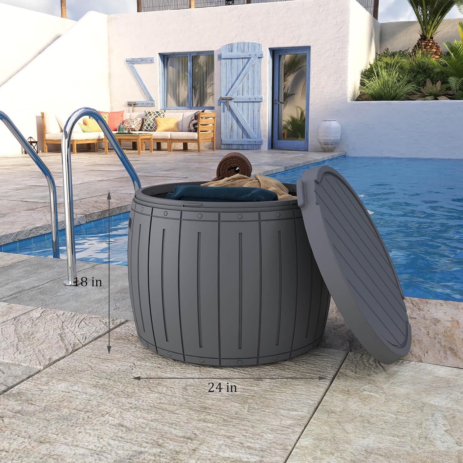Alt View 6. Mondawe - 48 Gallons Resin Waterproof Easy-Assembly Outdoor Storage Box - Gray.