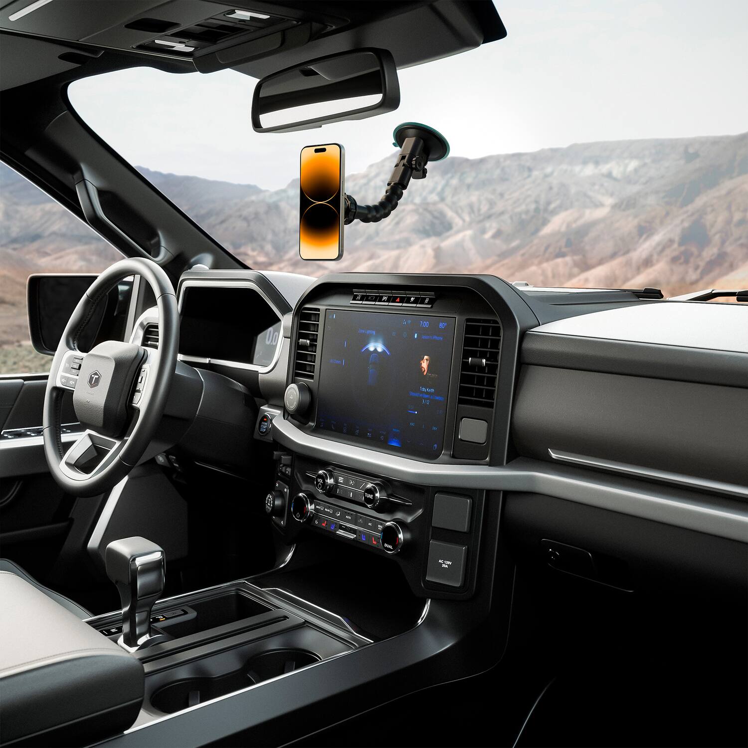 Angle. ToughTested - 15-Watt Python Wireless-Charge MagTough Glass Mount - Orange.