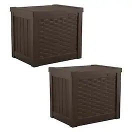 Suncast - 22 Gallon Outdoor Patio Small Deck Box with Storage Seat, (2 Pack) - Java