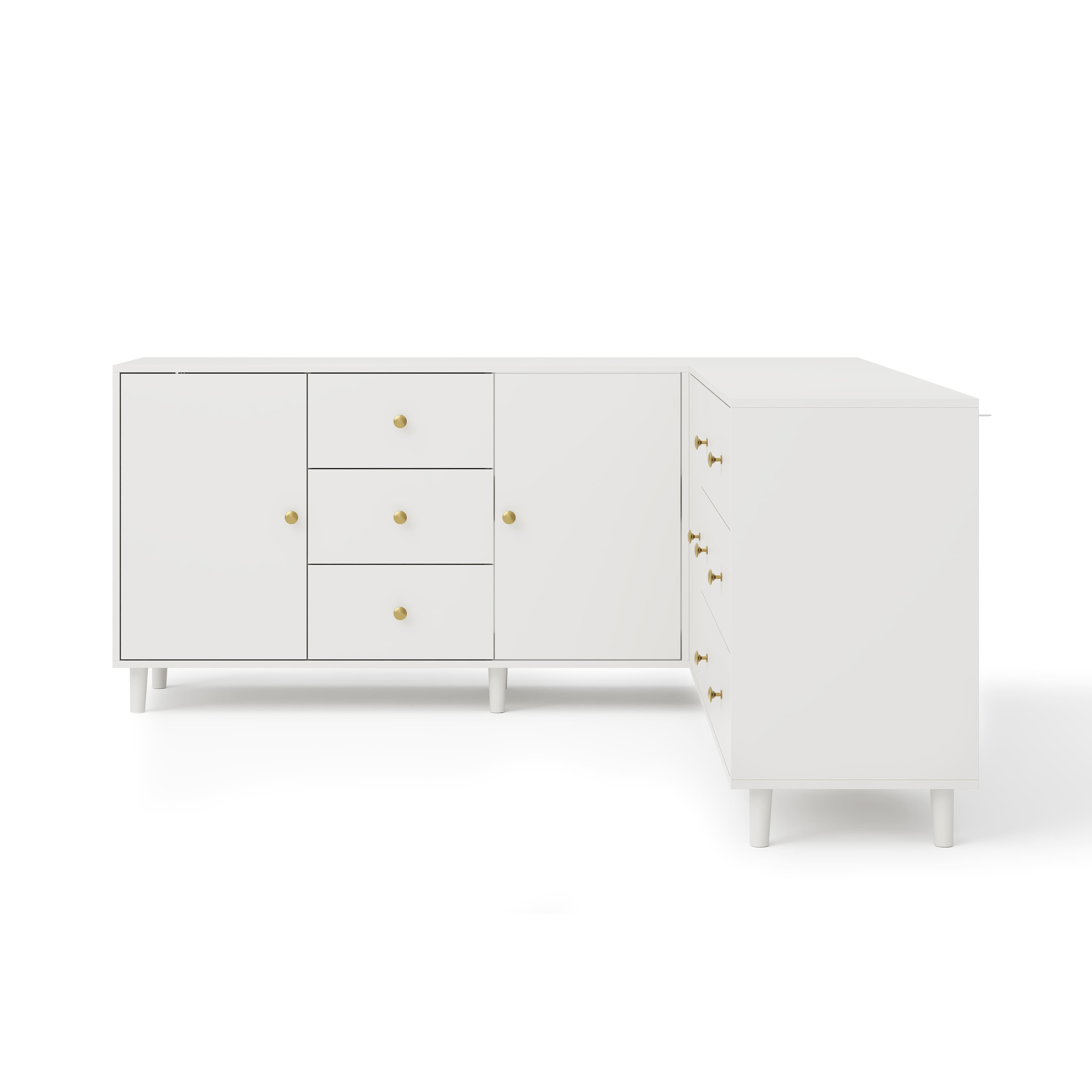 Famapy - L-Shaped Corner Dresser with 9 Drawers & Cabinet Storage, Large Bedroom Organizer with Display Top - White