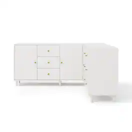 Famapy - L-Shaped Corner Dresser with 9 Drawers & Cabinet Storage, Large Bedroom Organizer with Display Top - White
