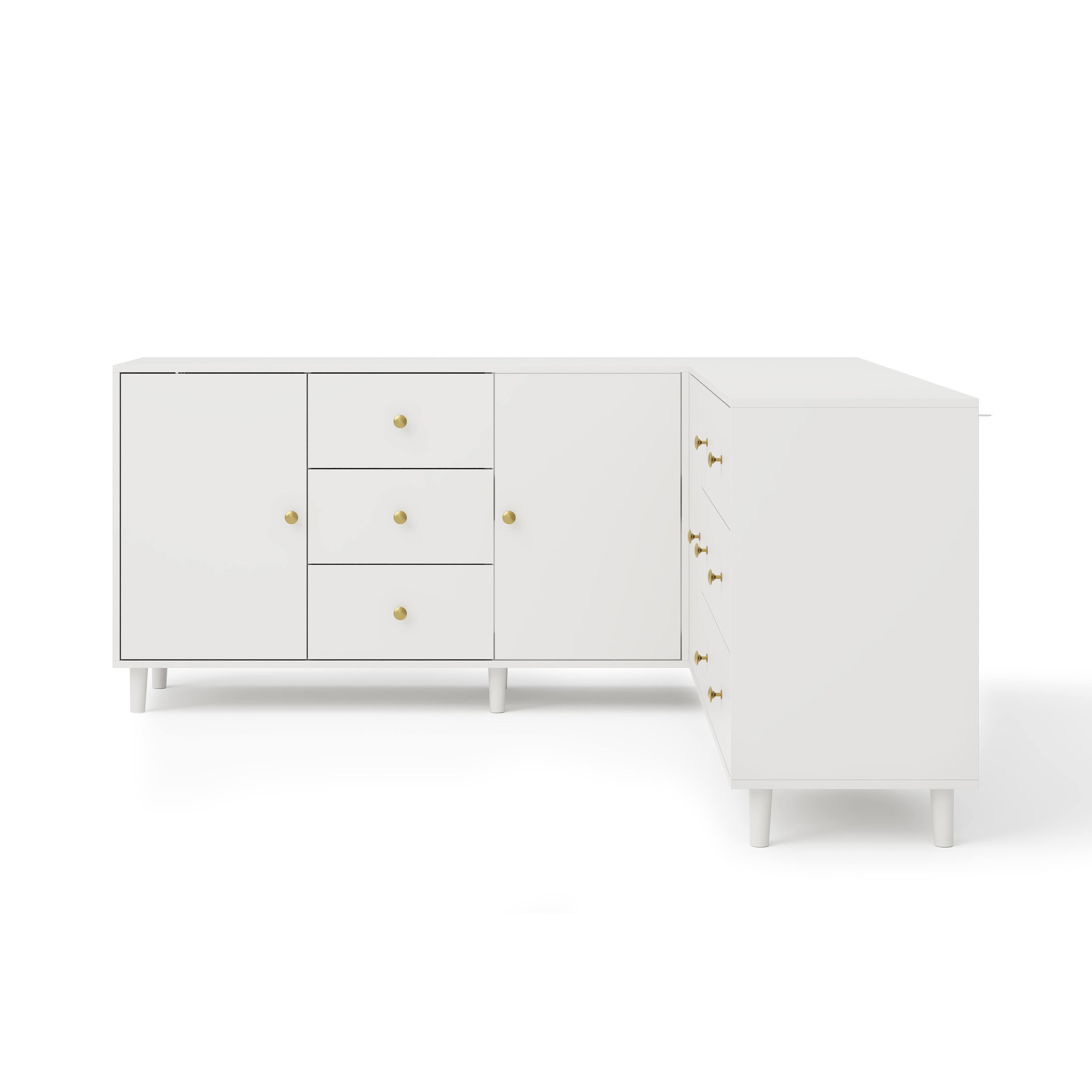 Front. Famapy - L-Shaped Corner Dresser with 9 Drawers & Cabinet Storage, Large Bedroom Organizer with Display Top - White.