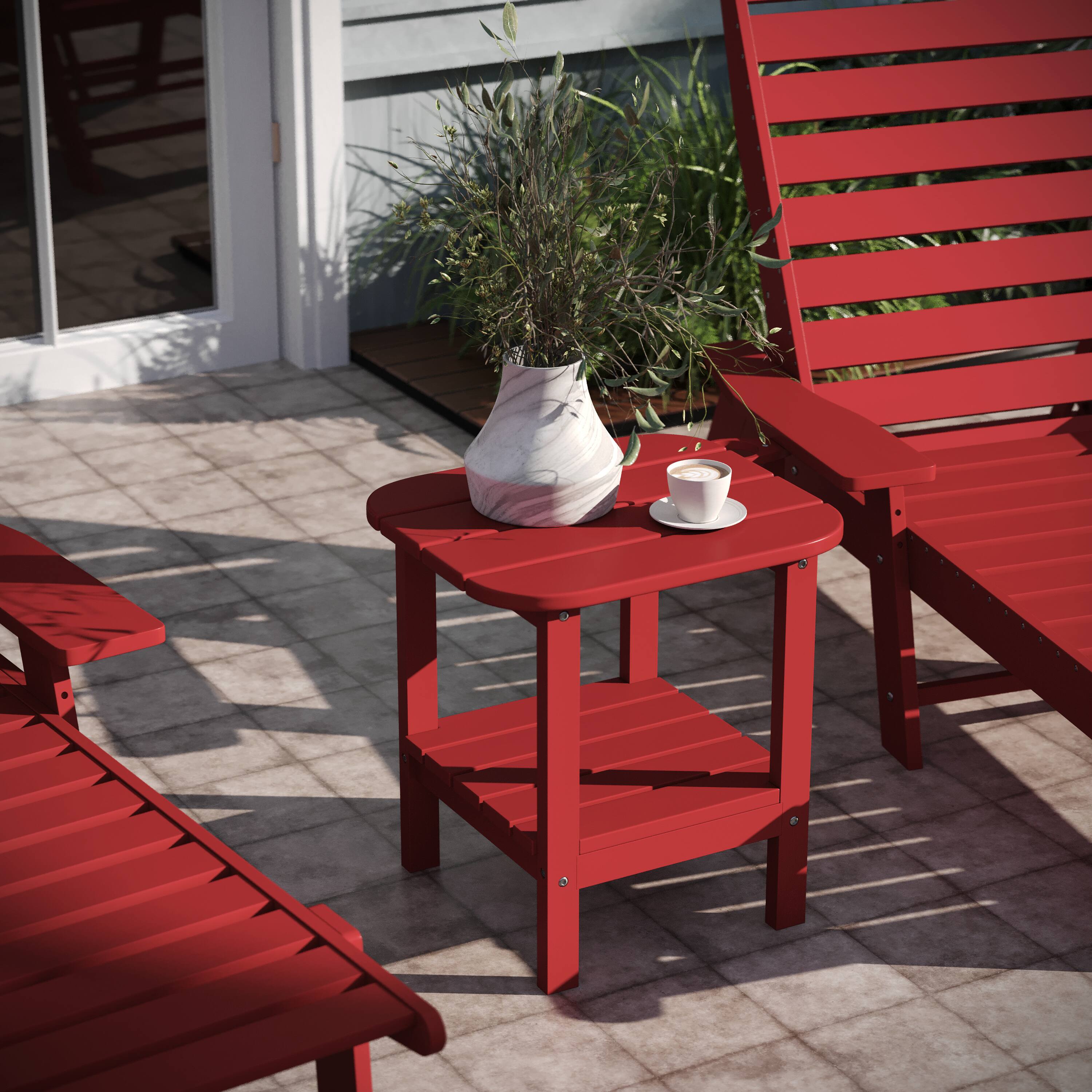 Alt View 3. Emma + Oliver - Tiverton Two Tier Polyresin Adirondack Side Table - All-Weather for Indoor/Outdoor Use - Red.