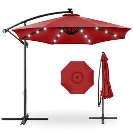 Best Choice Products - 10ft Solar LED Offset Hanging Outdoor Market Patio Umbrella w/ Adjustable Tilt - Red