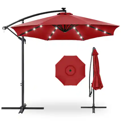 Front. Best Choice Products - Best Choice Products 10ft Solar LED Offset Hanging Outdoor Market Patio Umbrella w/ Adjustable Tilt - Red - Red.