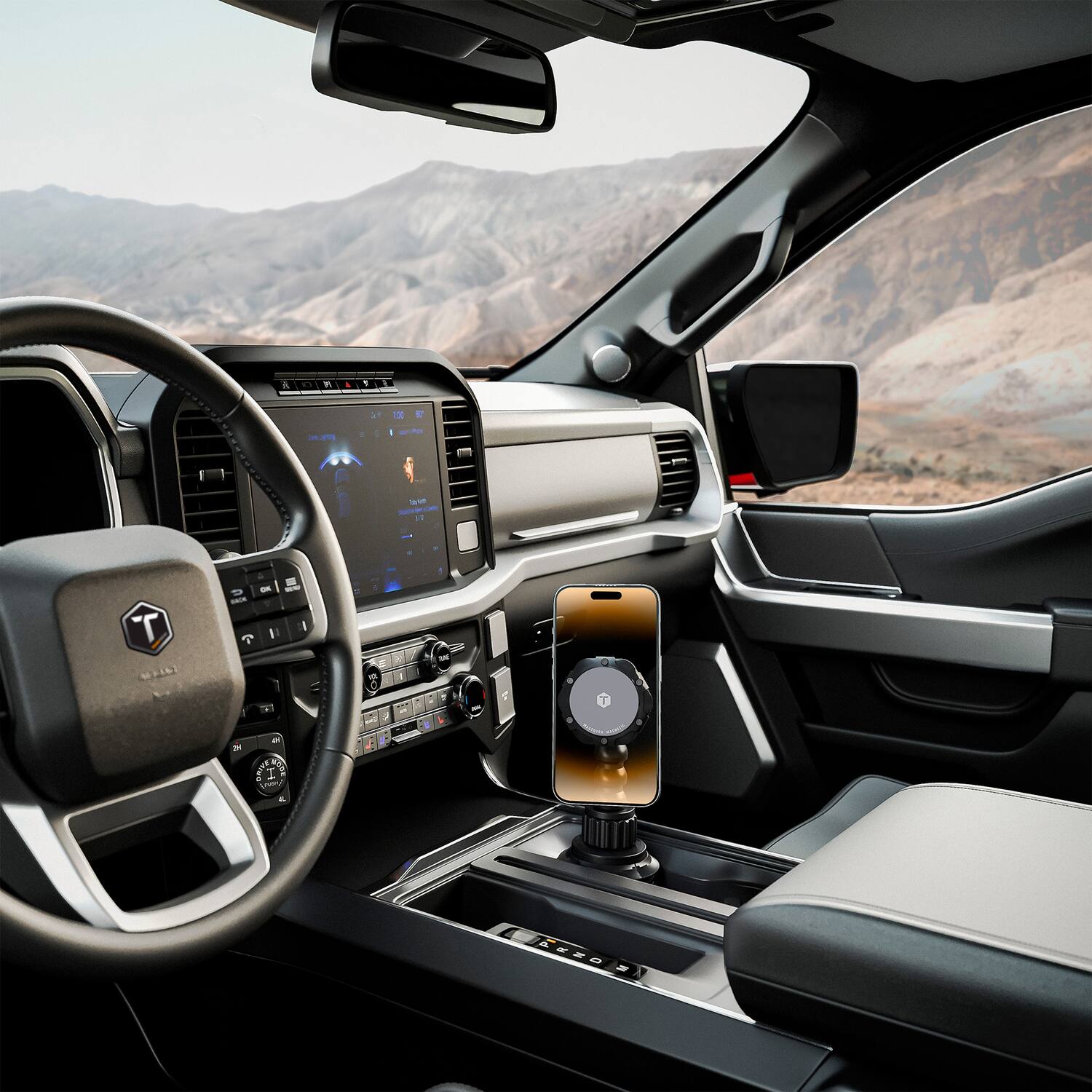 Angle. ToughTested - Python MagTough Cup-Holder Magnetic Phone Mount - Orange.