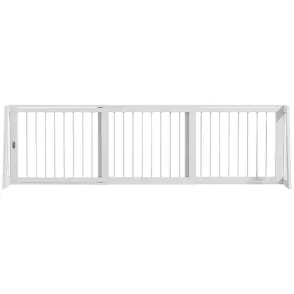 Front. Pawhut - Freestanding Pet Gate, Wooden Dog Gate w/28"-75" Retractable Length, Support Feet, Non-Slip Mats, 3 Panel for Indoor - White.