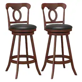 Costway - Set of 2 Wooden Bar Stools 30" Swivel Bar Height Chairs with Footrest for Kitchen Pub - Espresso + Black