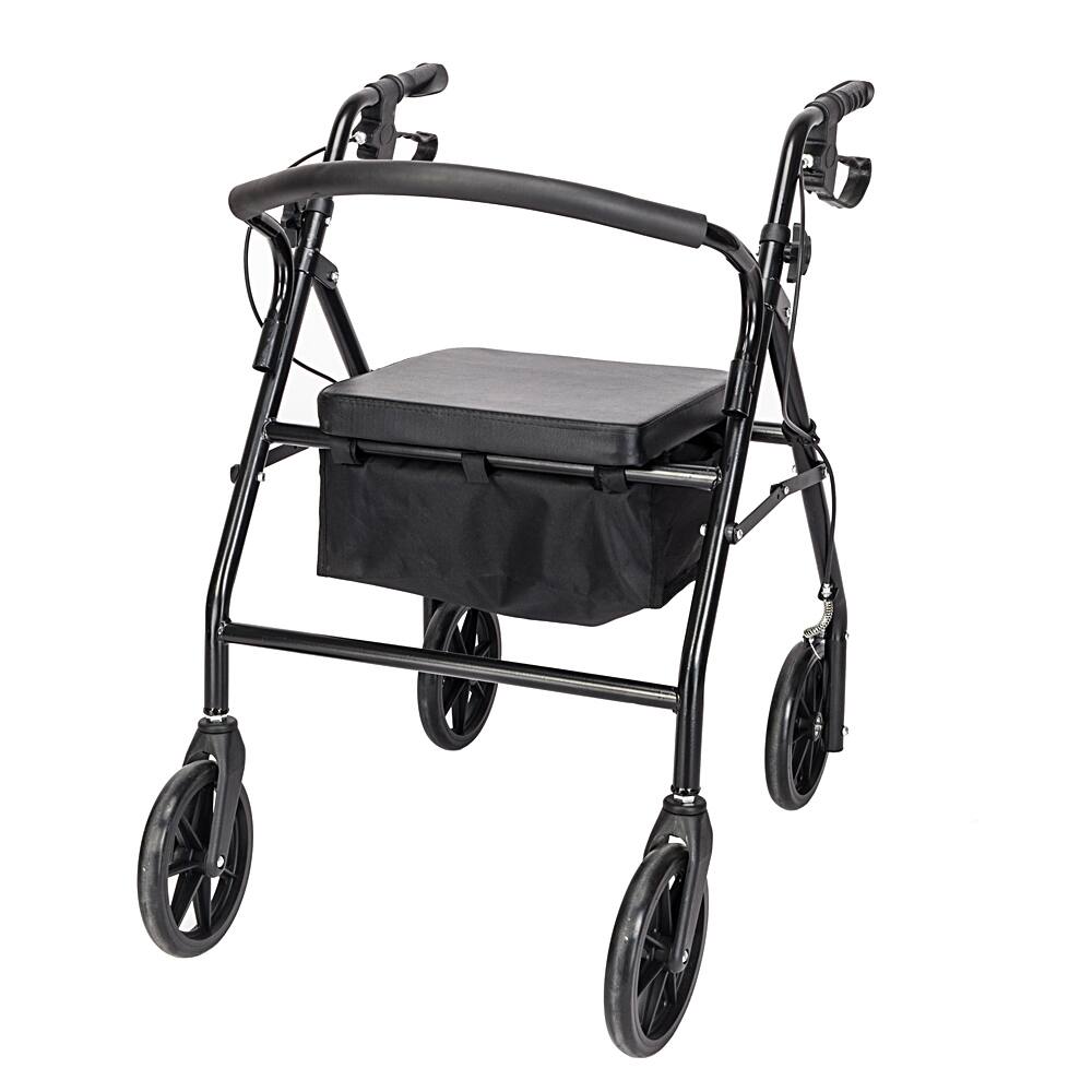 Back. Winado - Foldable Rollator Walker Mobility Rollator with Seat, 8" Wheels, Adjustable Height, Removable Backrest, 286lbs Capacity - Black.