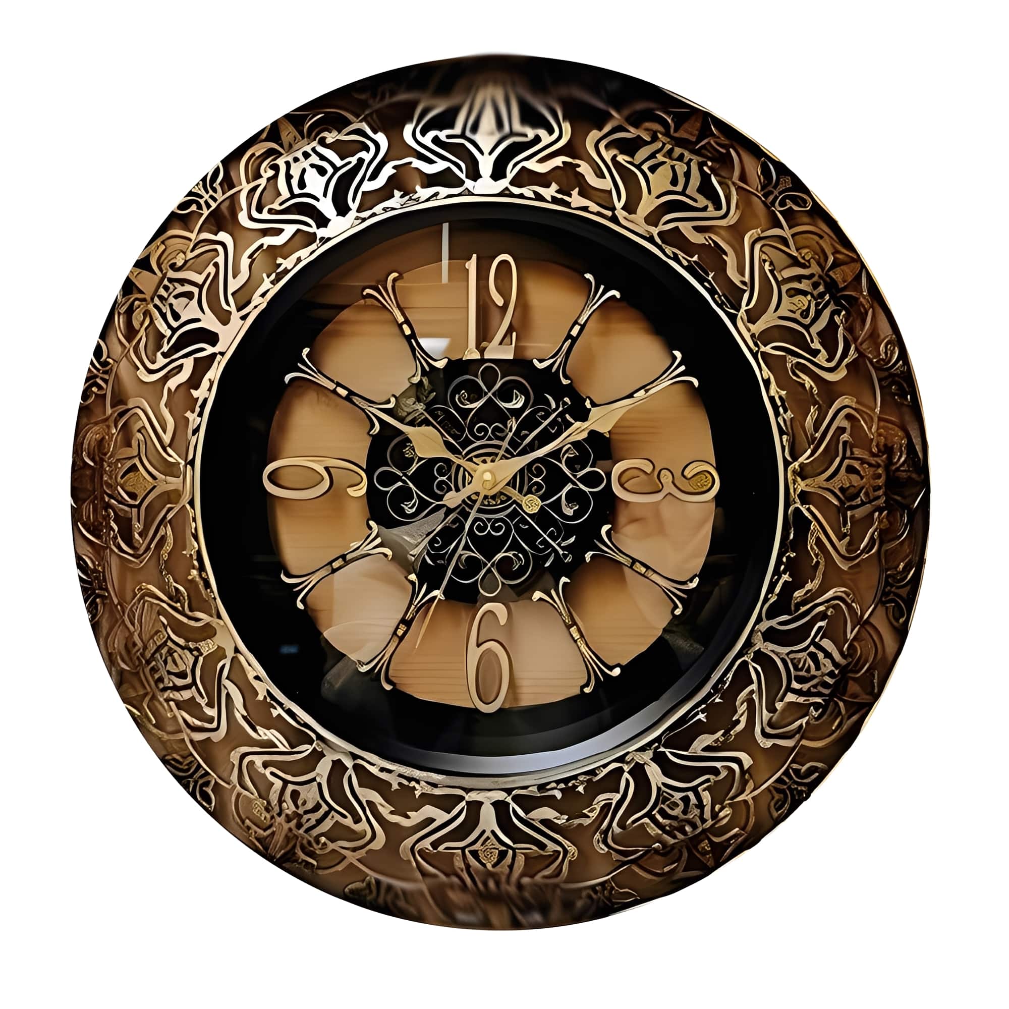 FC Design - 20"H Bronze & Black Ornate Filigree-Style Round Wall Clock - Multicolor