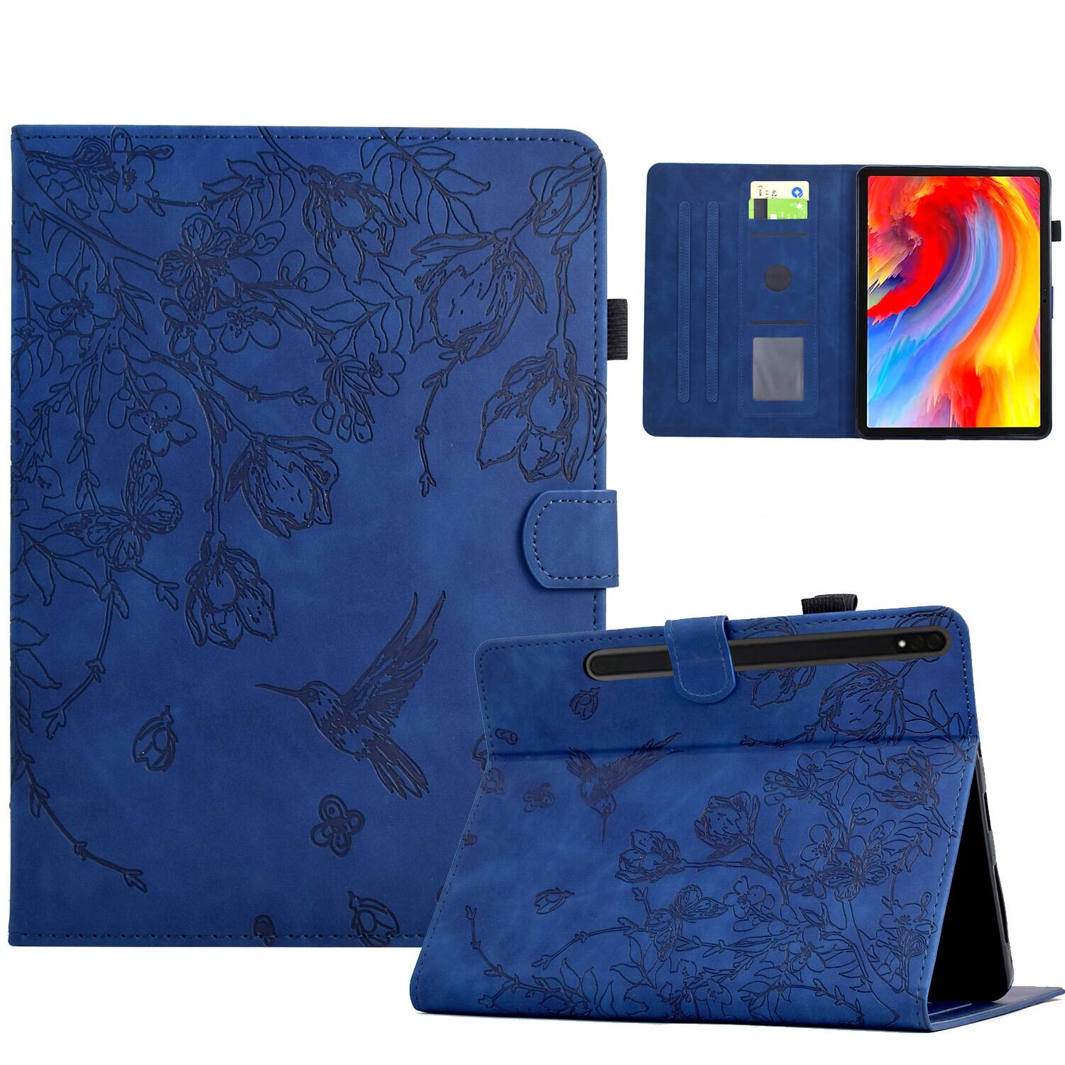 Front. Dteck - for Samsung Galaxy Tab S9 11.0" 2023 & S8 & S7 (SM-X710/X700/T870) Case,Embossed PU Leather Flip Card Slots Stand Cover - Darkblue.