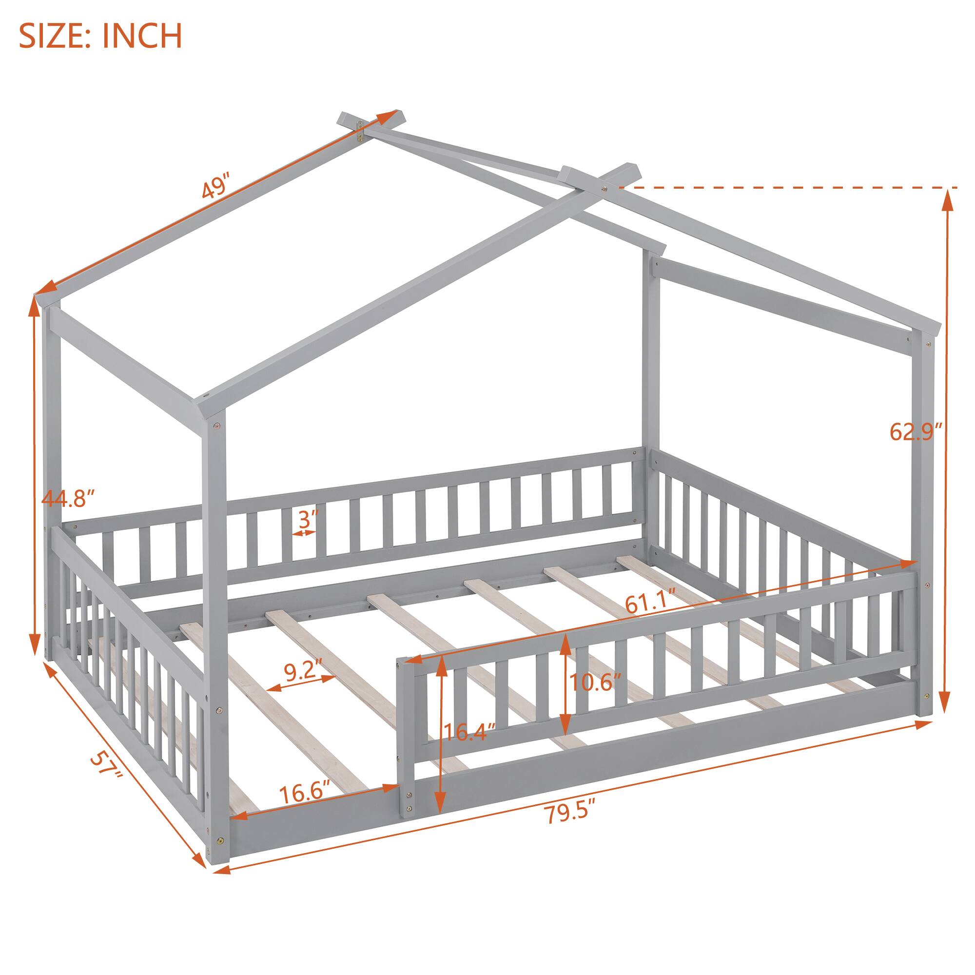 SIZE: INCH  
49" 62.9" 44.8" 3" 61.1" 9.2" 10.6" 57" 16.6" 16.4" 79.5"
