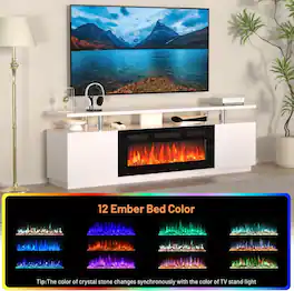 GARVEE - 36 Inch Electric Fireplace 70Inch 2-Tier TV Stand Entertainment Center with Fireplace for TVs Up Electric Fireplace