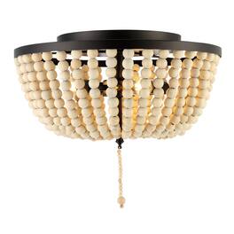 Jonathan Y - Allison 15" 3-Light Shabby Chic Farmhouse Wood Beaded/Metal LED Flush Mount - Oil Rubbed Bronze/Cream