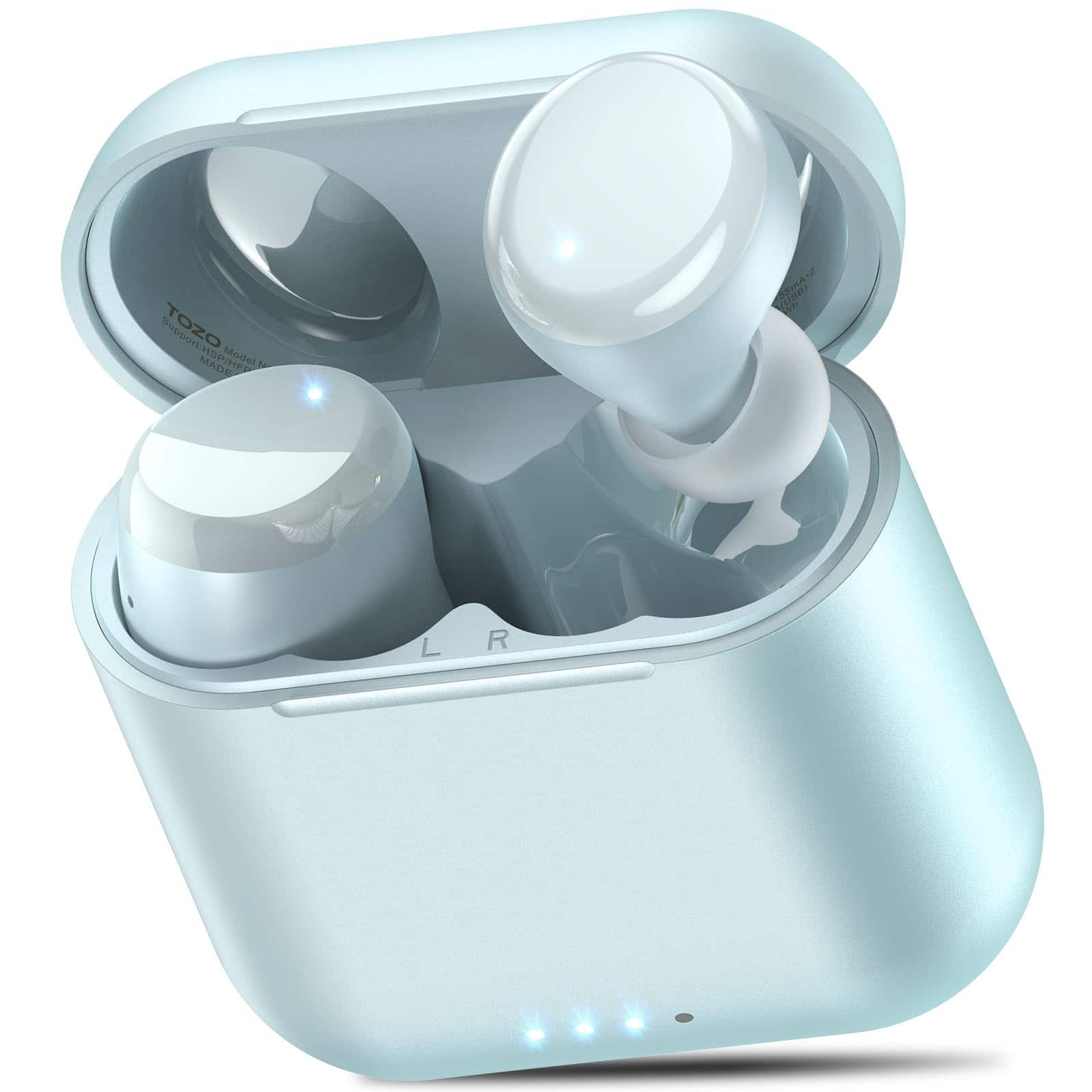 TOZO - T6 Wireless Earbuds, Bluetooth 5.3, Stereo Sound, 50H Playtime, Wireless Charging, Custom EQs, IPX8 - Blue