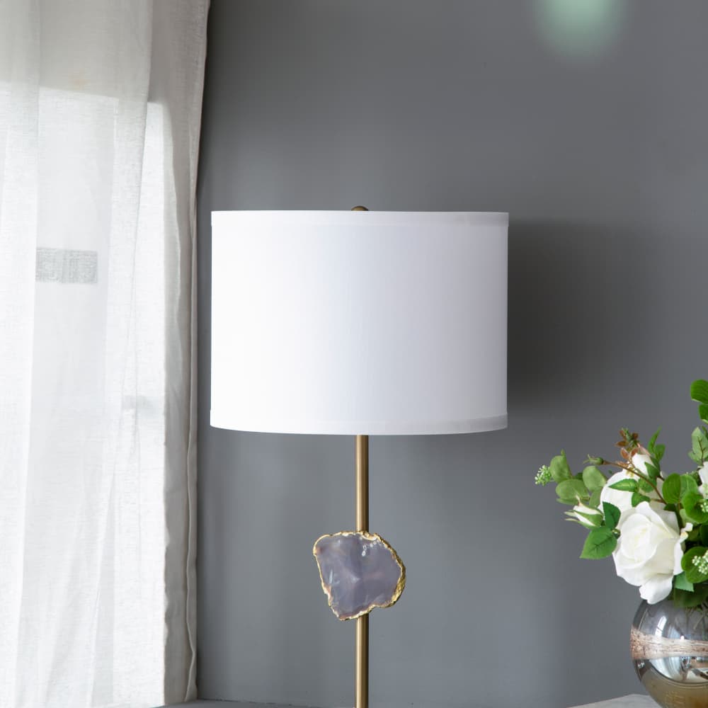 Alt View 4. Luckbyte - 14x25.2 Inch Gold Agate Slice Table Lamp With White Drum Shade Assembly Required.