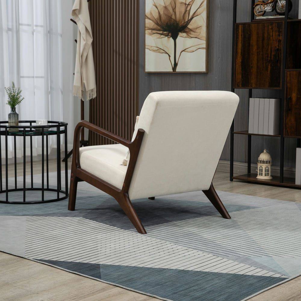 Angle. Kadyn - Mid Century Modern Accent Chair with Wood Frame & Waist Cushion, Upholstered Reading Armchair for Living Room, White - White.