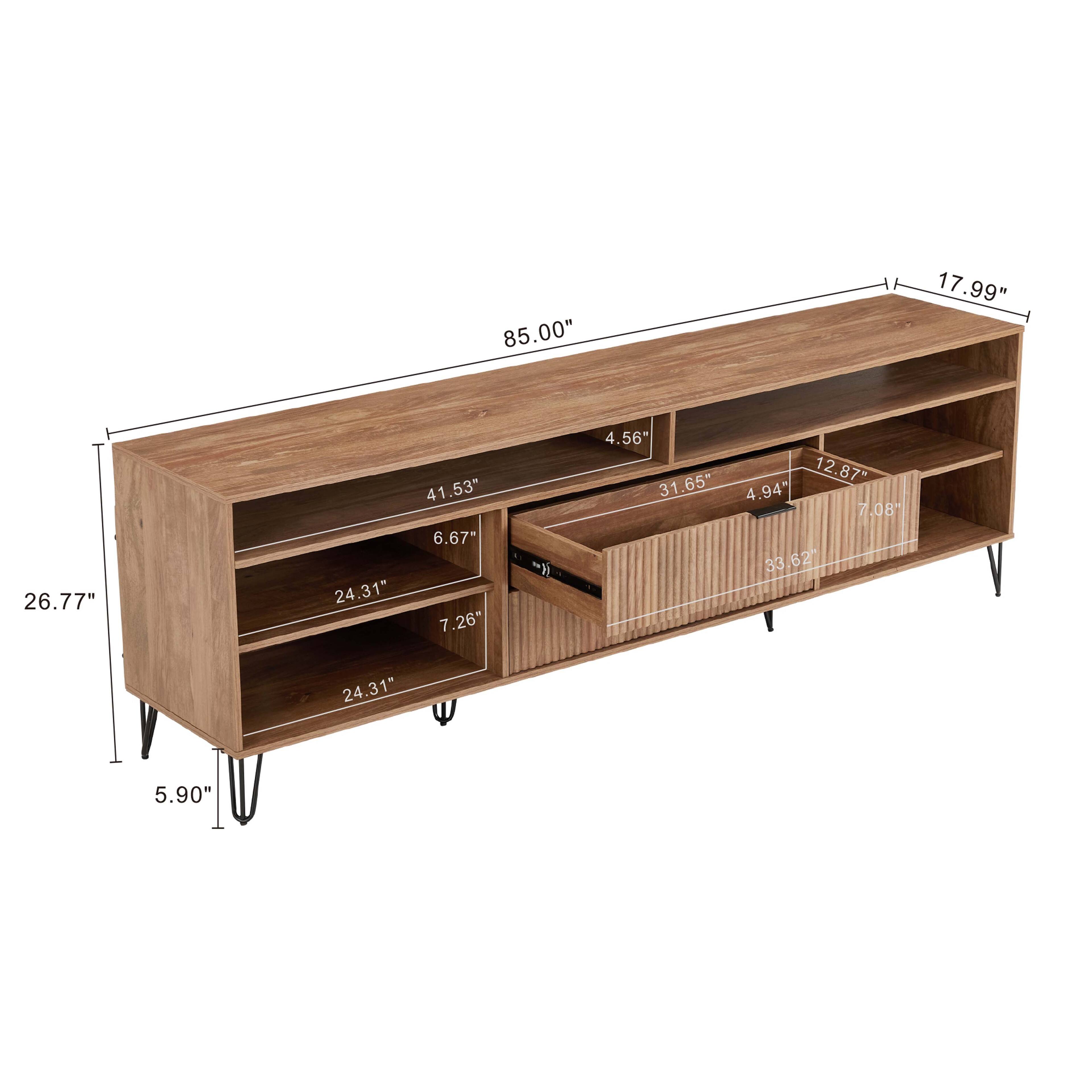 Left. TinyHomie - 85in Fluted TV Stand in Golden Brown - Brown.