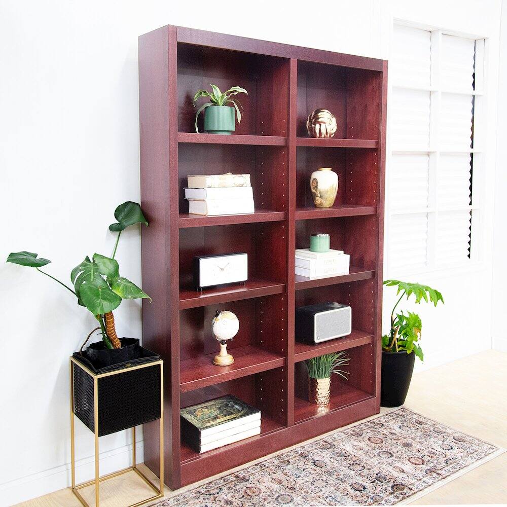 Alt View 1. Concepts in Wood - Double Wide Bookcase 10 Shelves Cherry Finish - Red.