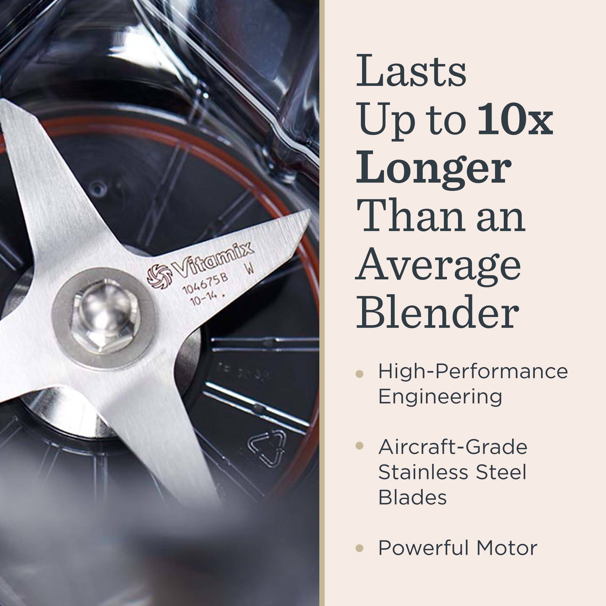Vitamix W 104675B 10-14

Lasts Up to 10x Longer Than an Average Blender

- High-Performance Engineering
- Aircraft-Grade Stainless Steel Blades
- Powerful Motor