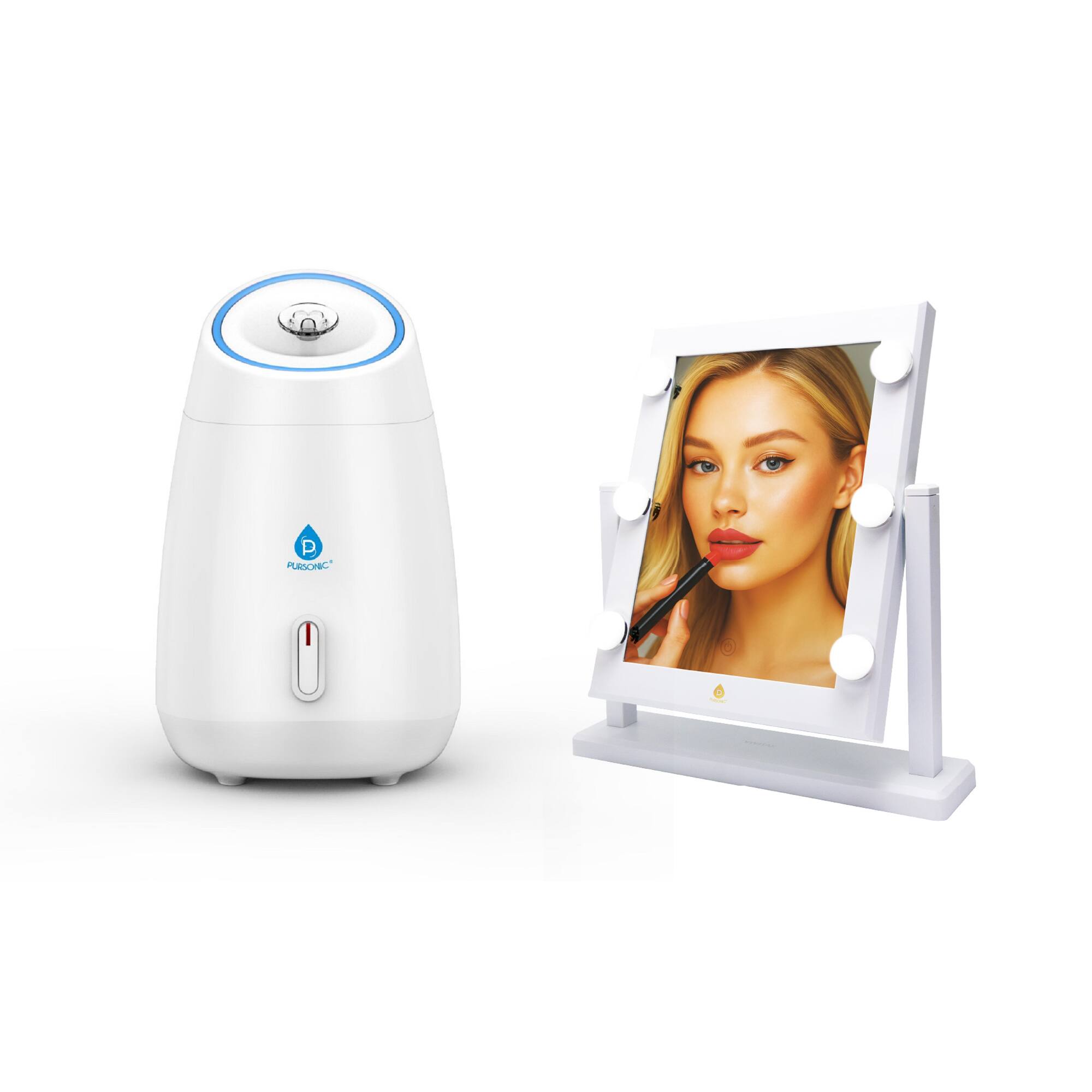 Front. Pursonic - 14" LED Vanity Mirror & Facial Steamer Duo.