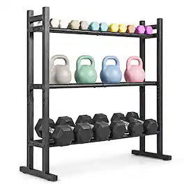 Costway - 3-Tier Dumbbell Rack, 529LB Capacity Heavy-Duty Adjustable Weight Rack Stand - Black