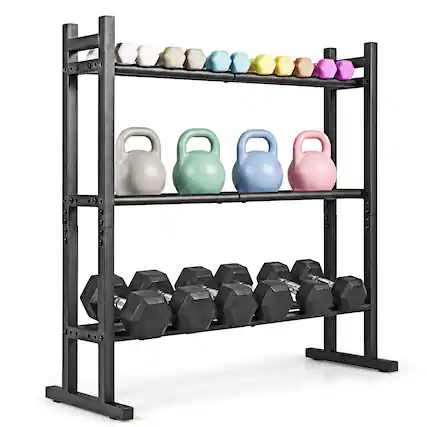 Front. Costway - Costway 3-Tier Dumbbell Rack, 529LB Capacity Heavy-Duty Adjustable Weight Rack Stand - Black.