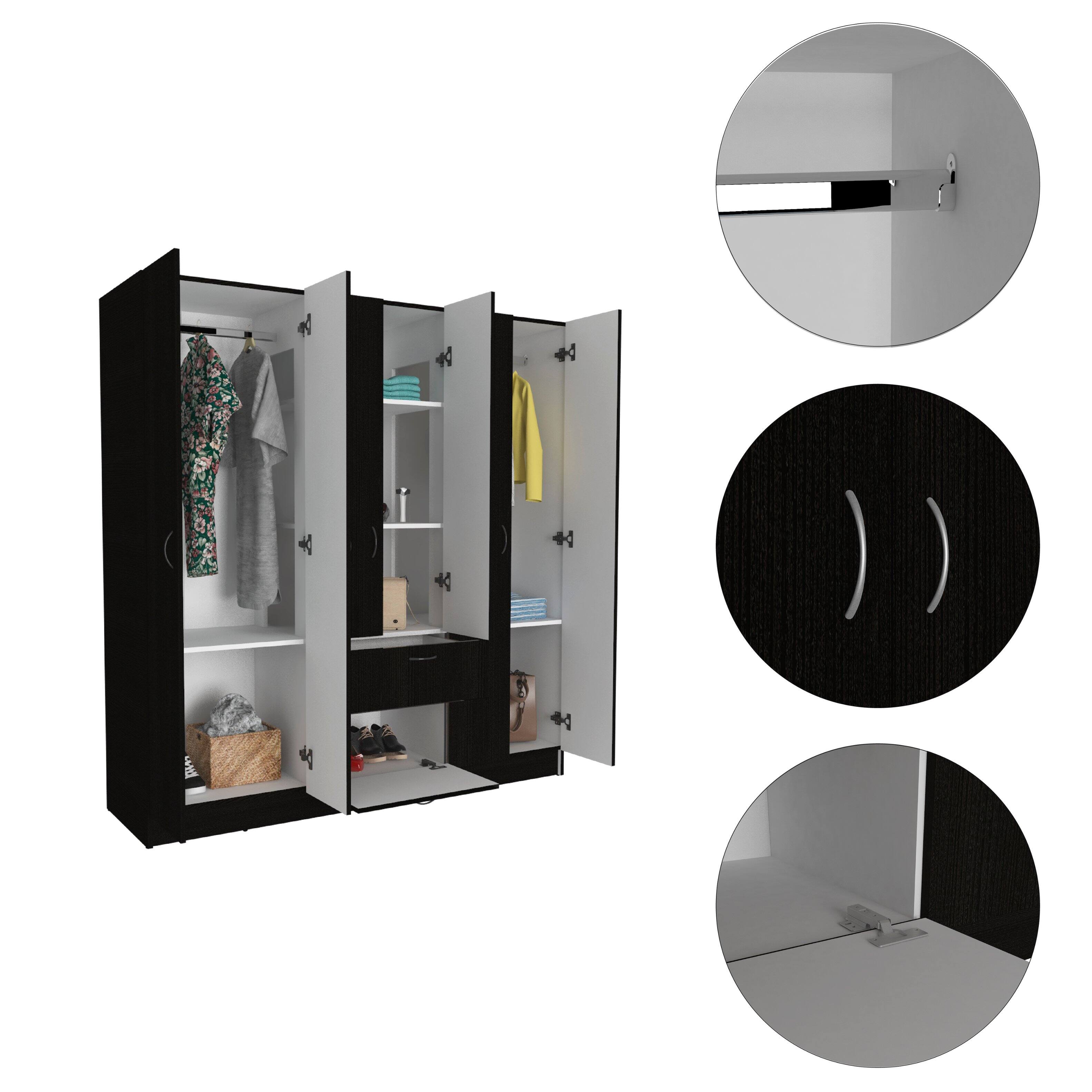 Alt View 2. TinyHomie - Guajira Six Door Armoire Three Cabinets Hidden Drawer Shoes - Black.