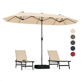 Mondawe - 13 Feet Double-Sided Patio Twin Table Umbrella with Crank Handle - Beige