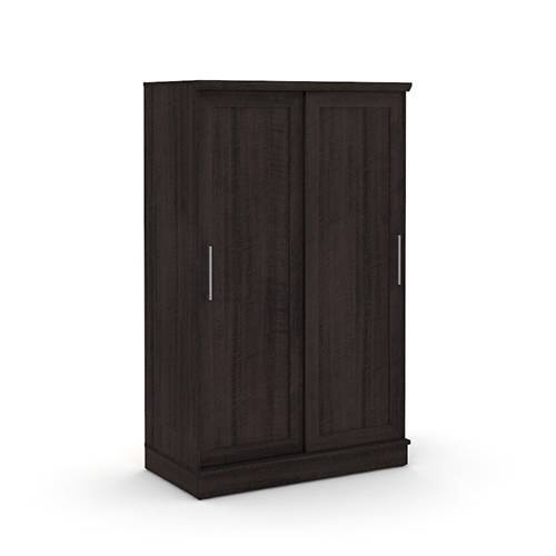 Front. Hivvago - FarmHouse Espresso Oak Sliding Doors Garment Rod Wardrobe Armoire - Espresso.
