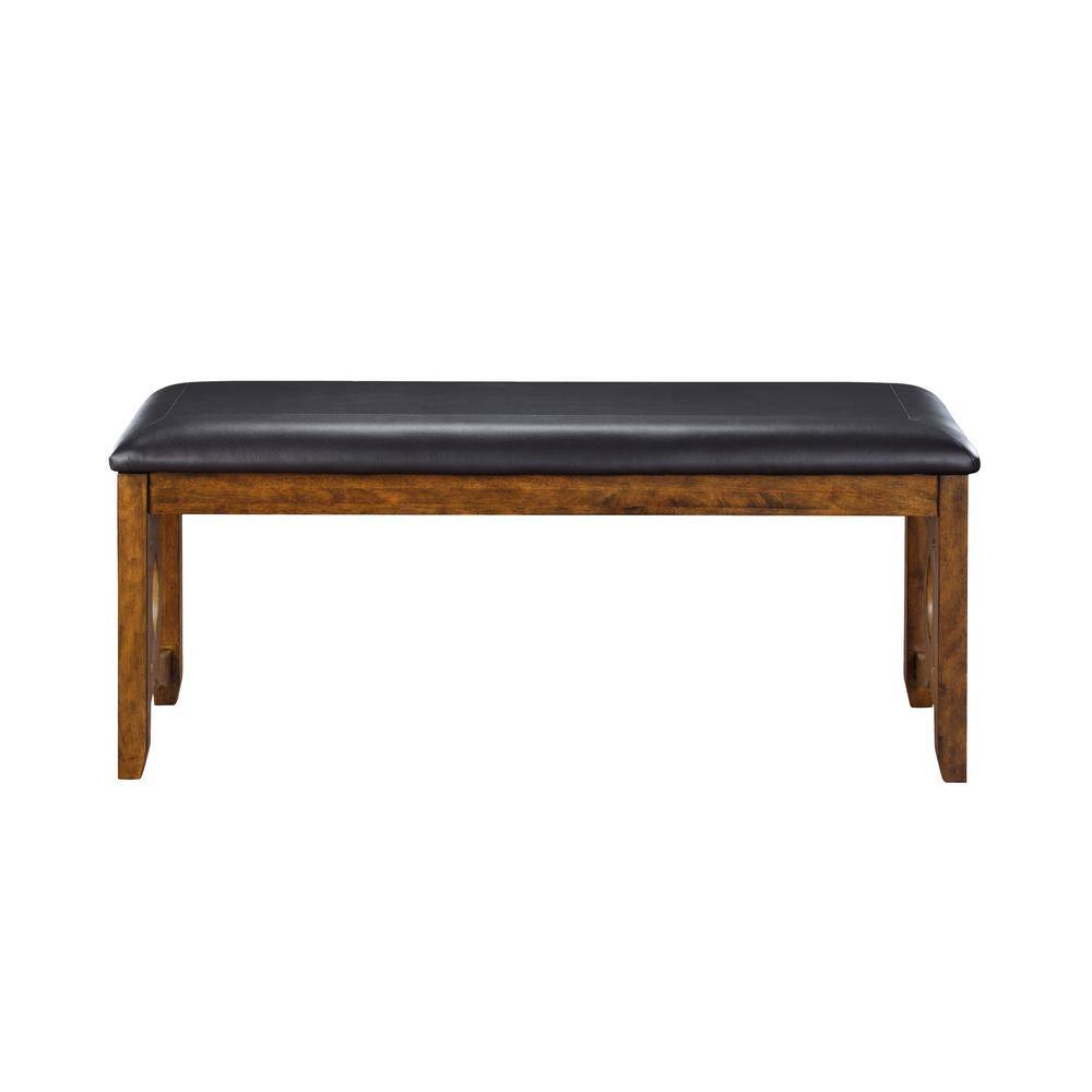 Angle. New Classic Furniture - Furniture Gia 46" Solid Wood and Faux Leather Bench in Brown - Brown.