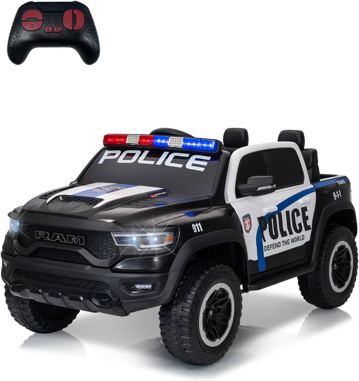 Homhougo - Licensed RAM 12V Kids Ride On Truck, Remote Control Pickup, LED Lights, Music