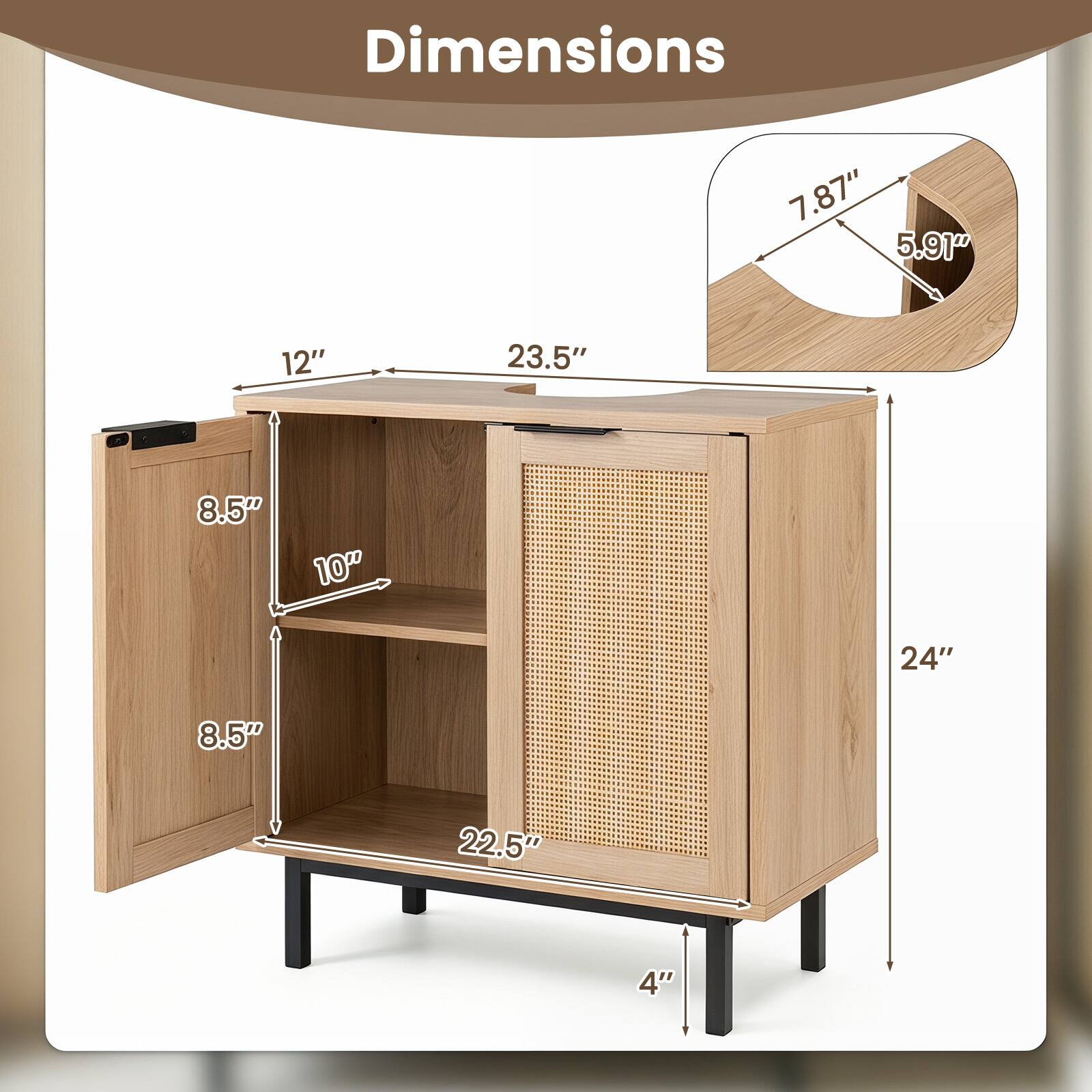 Dimensions: 7.87" x 5.91" x 12" x 23.5" x 8.5" x 10" x 24" x 8.5" x 22.5" x 4"