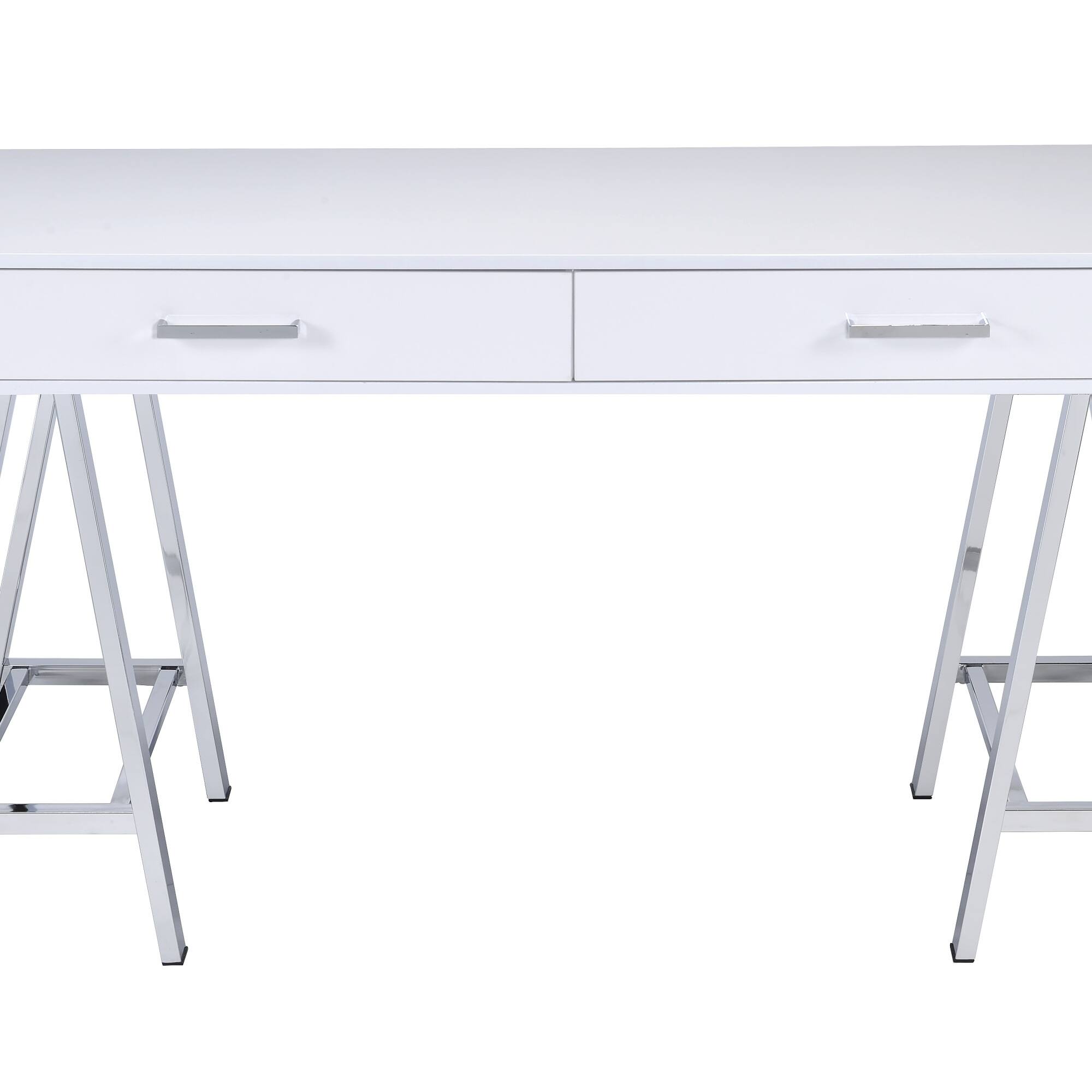 Left. GOODSILO - Modern Writing Desk with Built-in USB Charging Port and Dual Storage Drawers for Home Office - Chrome+White.