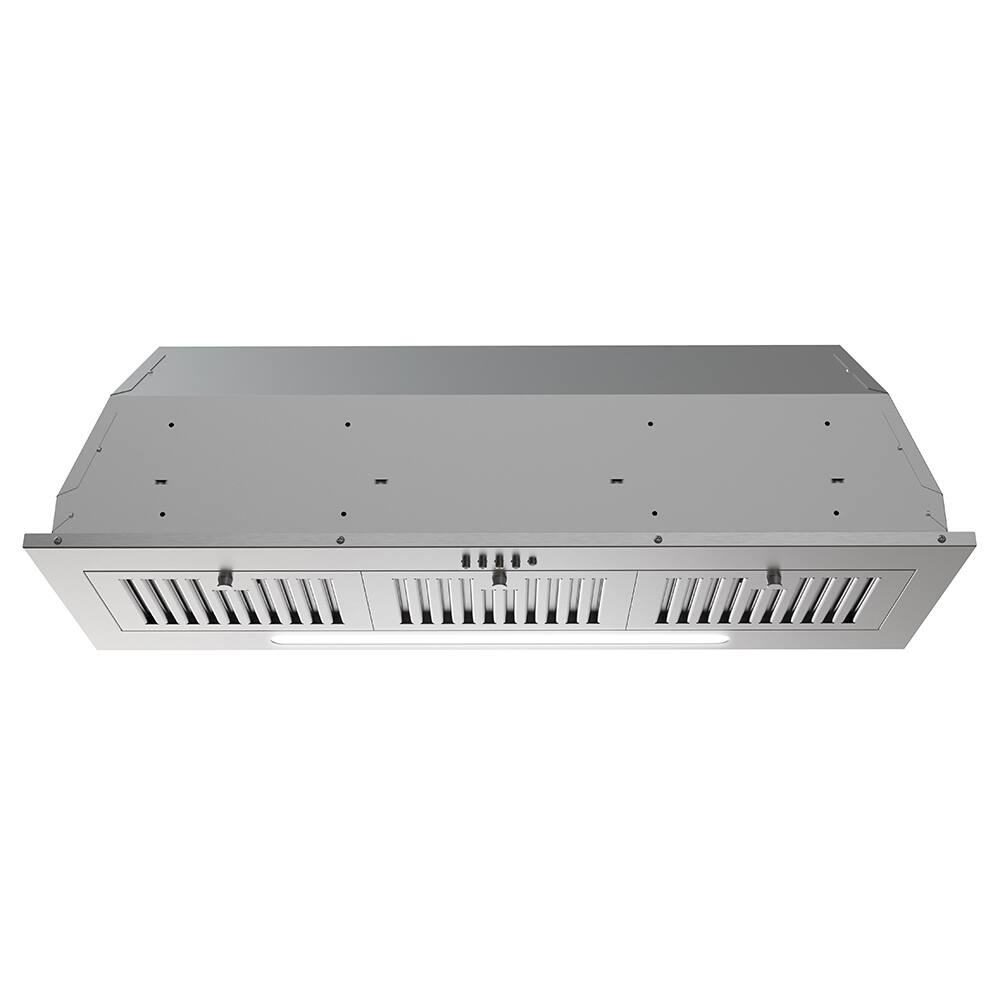 Angle. Streamline - 36 in. Seriate Ducted Insert 350 CFM Range Hood, Baffle Filters, Push Button Control, LED Lights - Brushed Stainless Steel.
